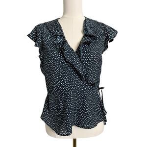 Banana Republic Blouse Womens XS Blue Ruffle Wrap Tie Waist Flutter Print Top